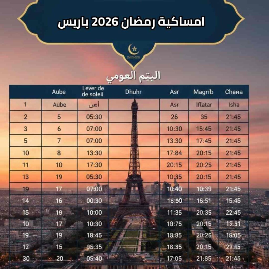 امساكية رمضان 2026 في باريس: دليل شامل لمواقيت الصيام والصلاة